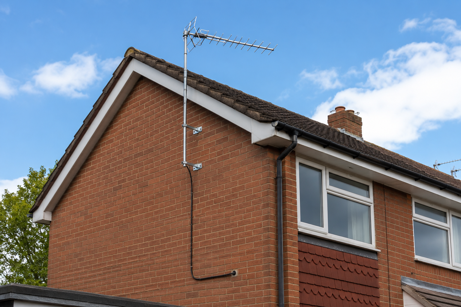 Wall mounted TV aerial installation on a Leicester property